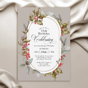 Elegant Holly och Berry Botanical Winter Birthday Inbjudningar