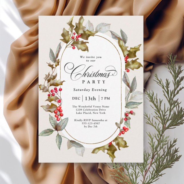 Elegant Holly och Berry Botaniska julen Party Inbjudningar (Available in both printed and instant download digital formats.)