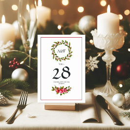 Elegant Holly och Ivy jul Bröllop Bordsnummer