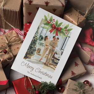Elegant Holly & Red Bow-Helgdag-kort