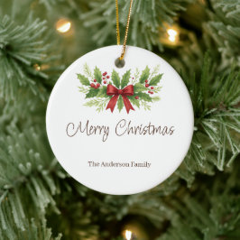 Elegant Holly & Red Bow-jul - Julgransprydnad Keramik