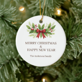 Elegant Holly & Red Bow-jul - Julgransprydnad Keramik