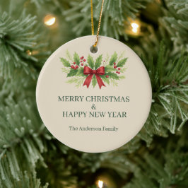 Elegant Holly & Red Bow-jul - Julgransprydnad Keramik