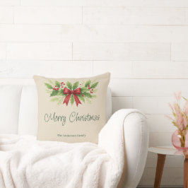 Elegant Holly & Red Bow-jul - Kudde