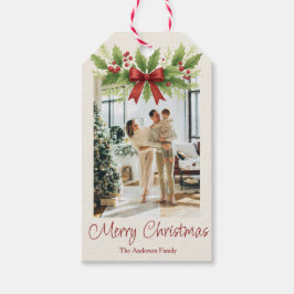 Elegant Holly & Red Bow-jul - Presentetikett