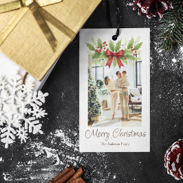 Elegant Holly & Red Bow-jul - Presentetikett