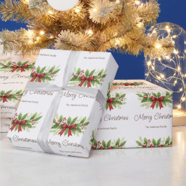 Elegant Holly & Red Bow-jul - Presentpapper