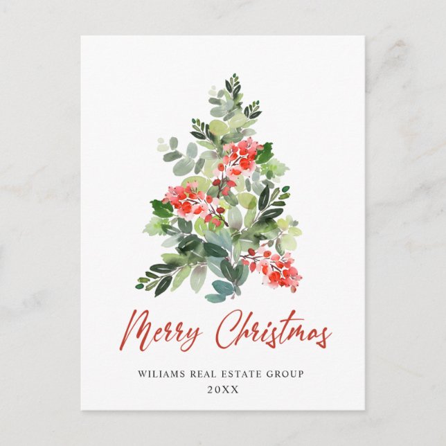 Elegant Holly Träd julbolag Hälsning Vykort (Framsida)