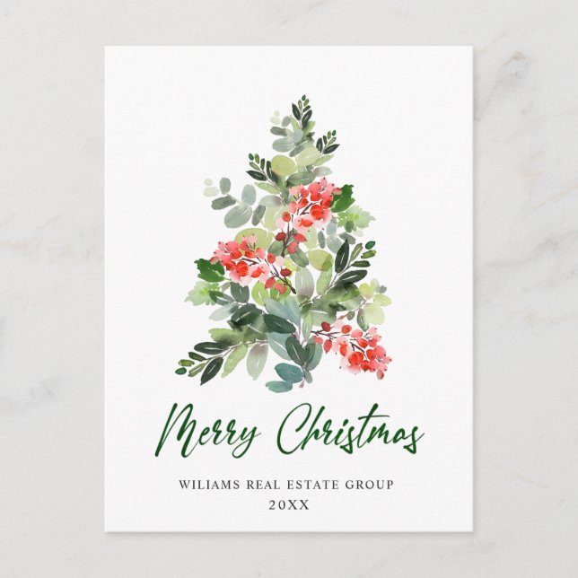 Elegant Holly Träd julbolag Hälsning Vykort (Framsida)