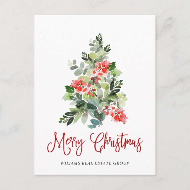 Elegant Holly Träd julbolag Hälsning Vykort (Framsida)