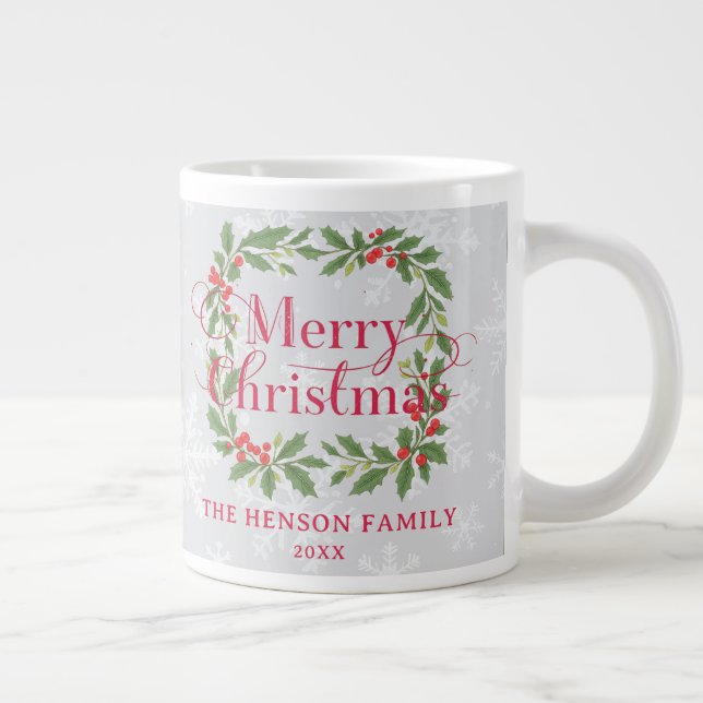 Elegant Holly Wreath Merry Christmas Family Jumbo Mugg (Höger)
