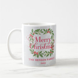 Elegant Holly Wreath Merry Christmas Family Kaffemugg
