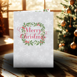 Elegant Holly Wreath Merry Christmas  Helgkort