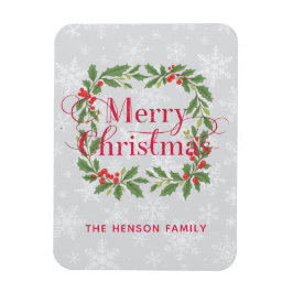 Elegant Holly Wreath Merry Christmas  Magnet