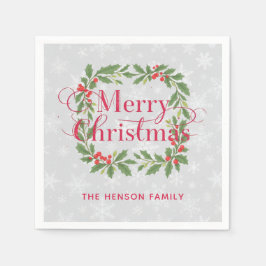 Elegant Holly Wreath Merry Christmas Pappersservett