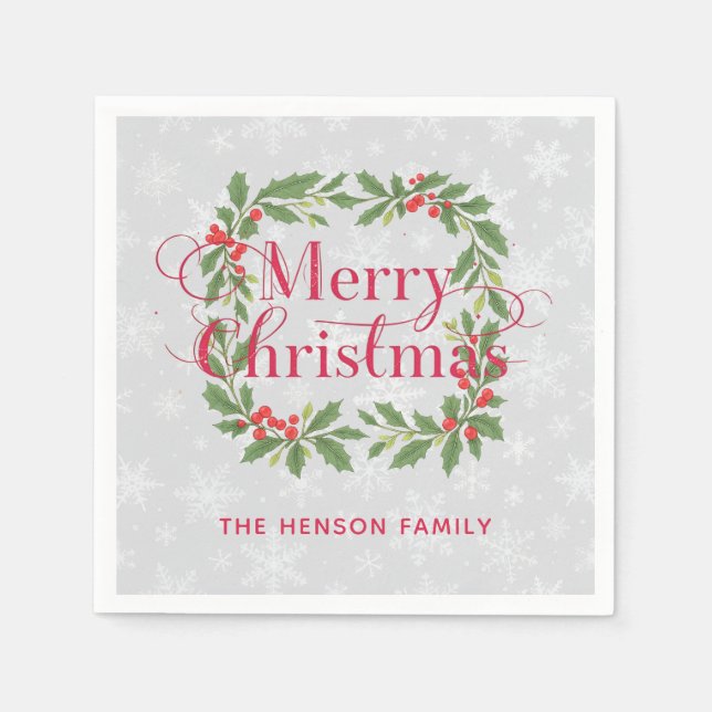 Elegant Holly Wreath Merry Christmas Pappersservett (Framsidan)