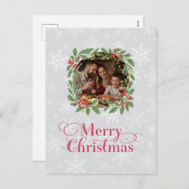 Elegant Holly Wreath Merry Christmas Photo Helg Vykort