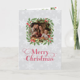 Elegant Holly Wreath Merry Christmas Photo Helgkort