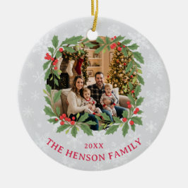 Elegant Holly Wreath Merry Christmas Photo Julgransprydnad Keramik