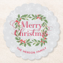 Elegant Holly Wreath Snowflakes Merry Christmas