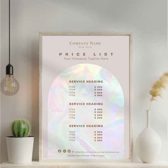 Elegant Holograf Aura Arch Beige Pris lista Poster (Elegant Holographic Arch Beige Price List Poster)