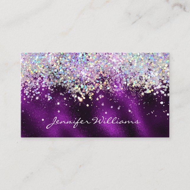 Elegant Holograf Bling Gnistra Glitter Lila Visitkort (Framsida)