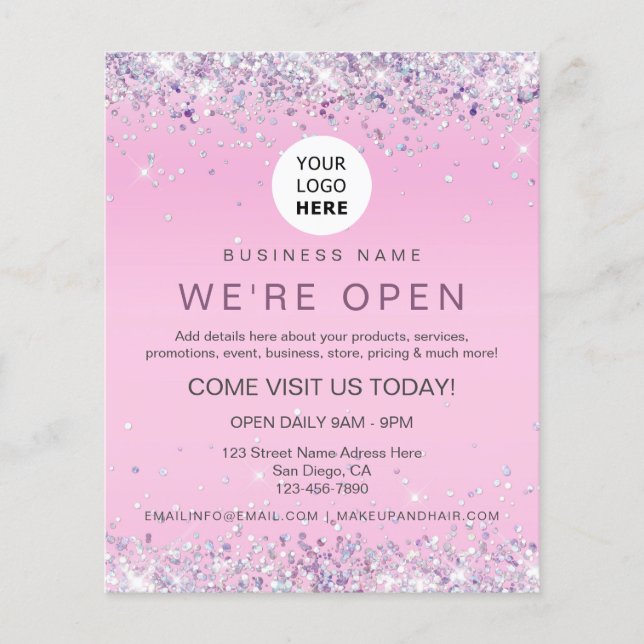 Elegant Holograf Glitter Anpassningsbar Logotyp Ro Flygblad (Framsidan)