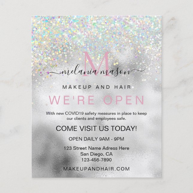 Elegant Holograf Glitter Makeup Artist Silver Flygblad (Framsidan)