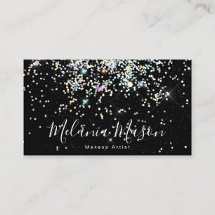 Elegant Holograf Glitter Nail Artist Black Visitkort