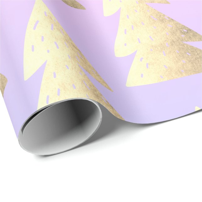 Elegant Holograf Guld Julgran Mönster Presentpapper (Rullad Hörn)