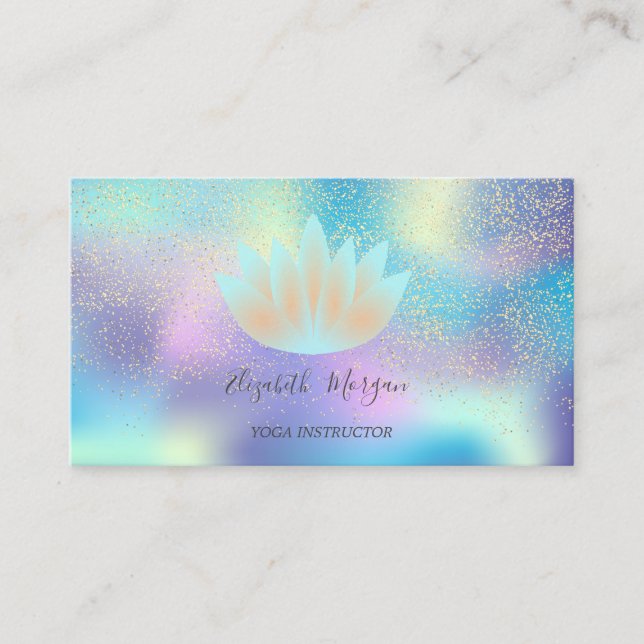 Elegant Holograf Lotus Confetti Yoga Instructor Visitkort (Framsida)