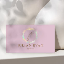 Elegant Holograf Monogram Rosa Affärskort Visitkort