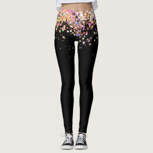 Elegant Holograf Ro Guld Glitter Black Leggings