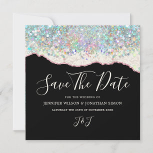 Elegant Holograf Sparkly Glitter Black Ivory Spara Datumet