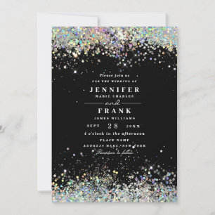 Elegant Holograf Sparkly Glitter Black Modern Inbjudningar
