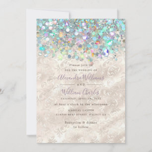 Elegant Holograf Sparkly Glitter Modern Ivory Inbjudningar