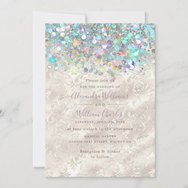 Elegant Holograf Sparkly Glitter Modern Ivory Inbjudningar (Framsida)