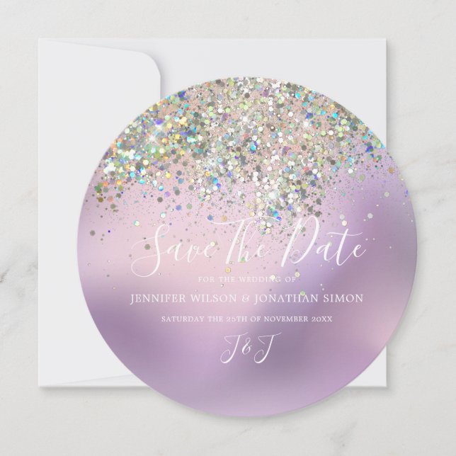 Elegant Holograf Sparkly Glitter Modern Pastel Spara Datumet (Framsida)