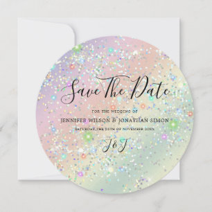 Elegant Holograf Sparkly Glitter Pastel Modern Spara Datumet