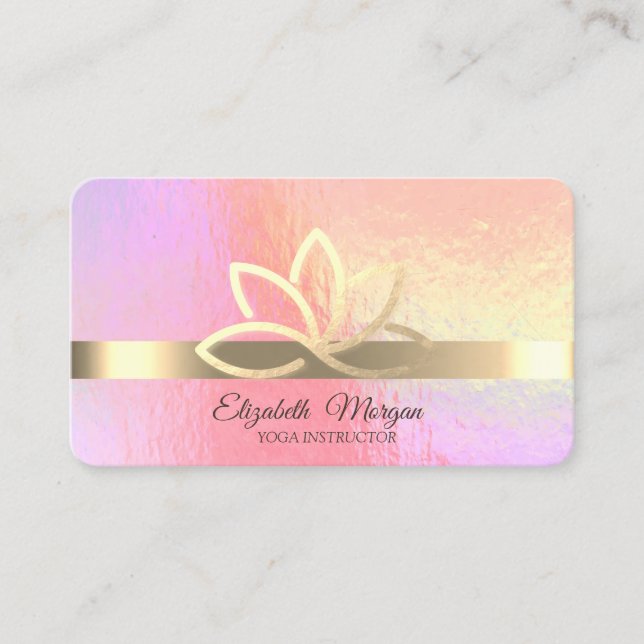 Elegant Holografi,Guld Rand,Guld Lotus Visitkort (Framsida)