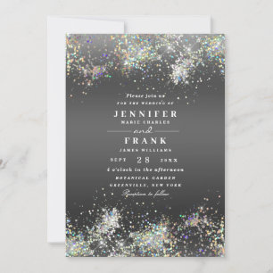 Elegant Holografik Sparkly Glitter Metallic Black Inbjudningar