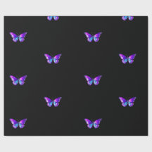 Elegant Holografisk fjäril Wrapping Papper Black