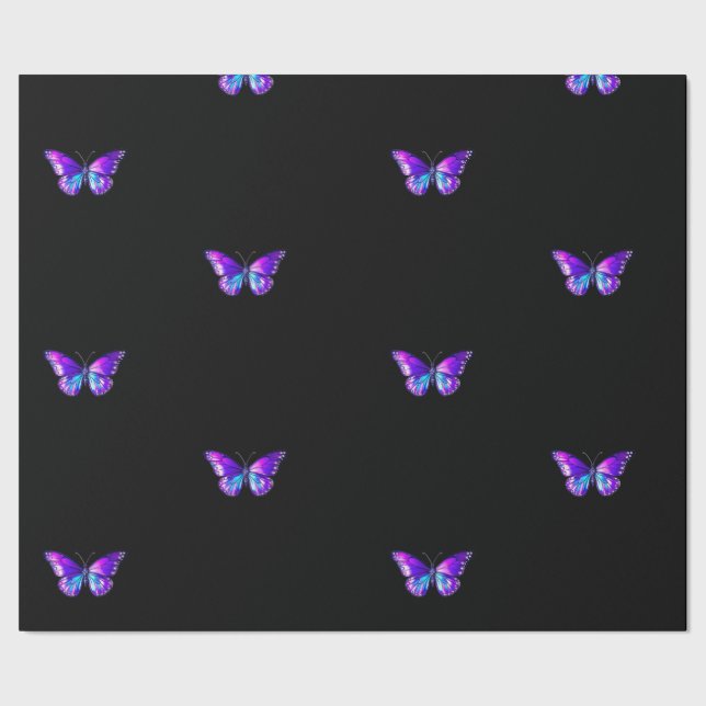 Elegant Holografisk fjäril Wrapping Papper Black Presentpapper (Seam)