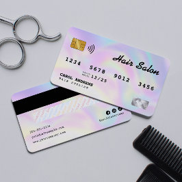 Elegant Holografisk Frisersalong Kreditkort Visitkort