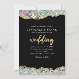 Elegant holografisk glitter agat svart modern inbjudningar
