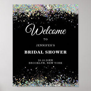 Elegant holografisk glitter BRöllopsfest Svart Poster