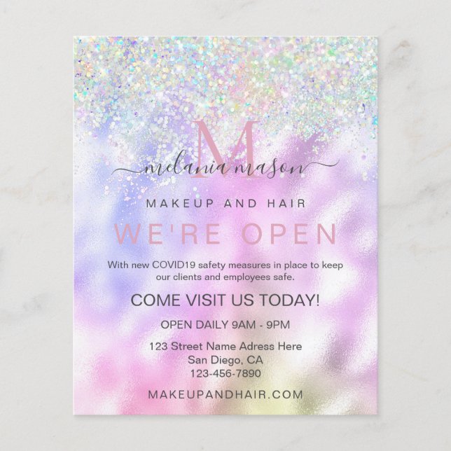 Elegant Holografisk Glitter Makeup Artist Metallic Flygblad (Framsidan)