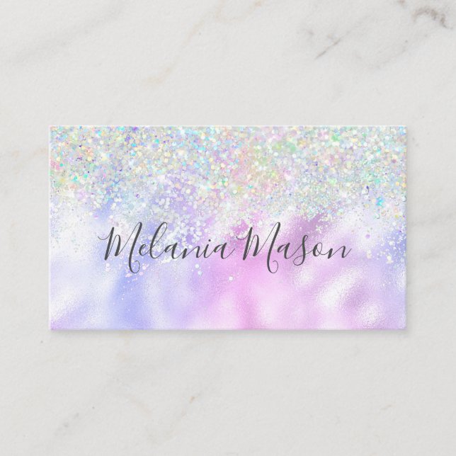 Elegant Holografisk Glitter Makeup Artist Metallic Visitkort (Framsida)