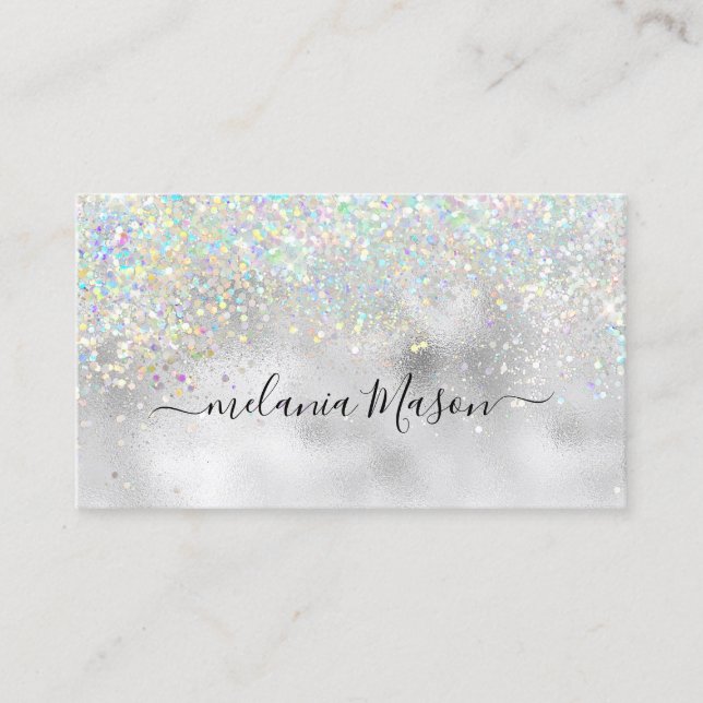 Elegant Holografisk Glitter Makeup Artist Silver Visitkort (Framsida)