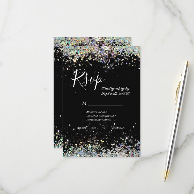 Elegant holografisk glittrig glitter svart modern OSA kort (Fram/Back In Situ)